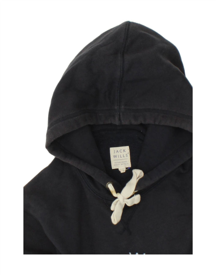 JACK WILLS Mens Graphic Hoodie Jumper Medium Navy Blue Cotton Vintage Jack Wills and Second-Hand Jack Wills from Messina Hembry 