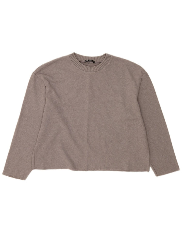 Damski sweter Zara z dekoltem w łódkę, duży, szary poliester, UK 16