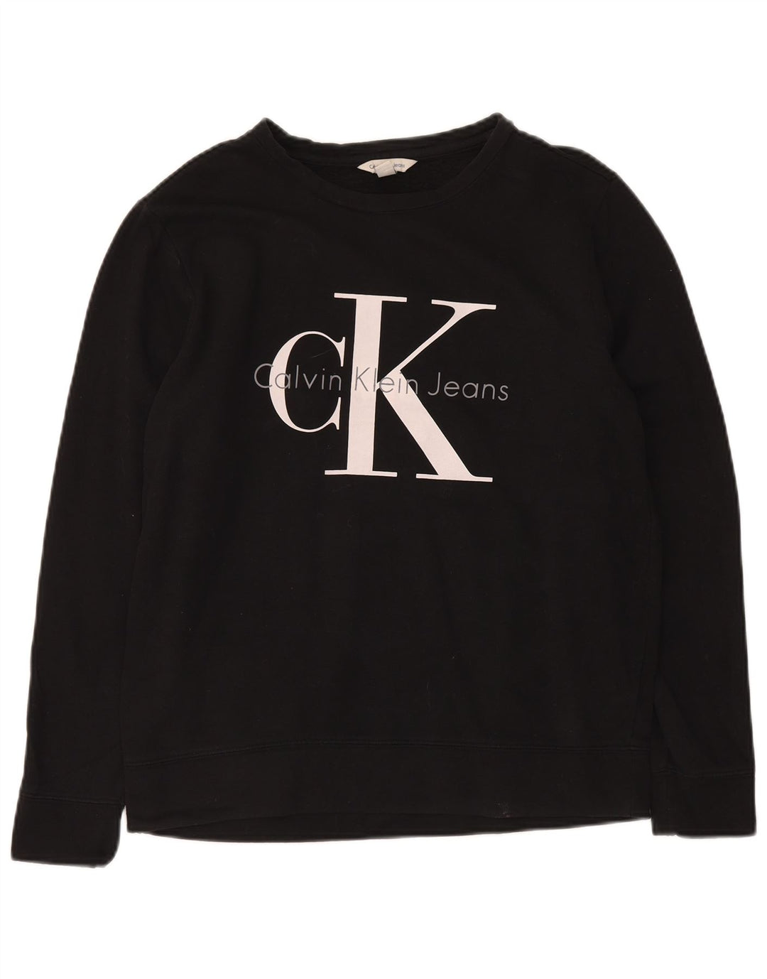 CALVIN KLEIN JEANS Męski sweter z grafiką, mały, czarny, bawełniany