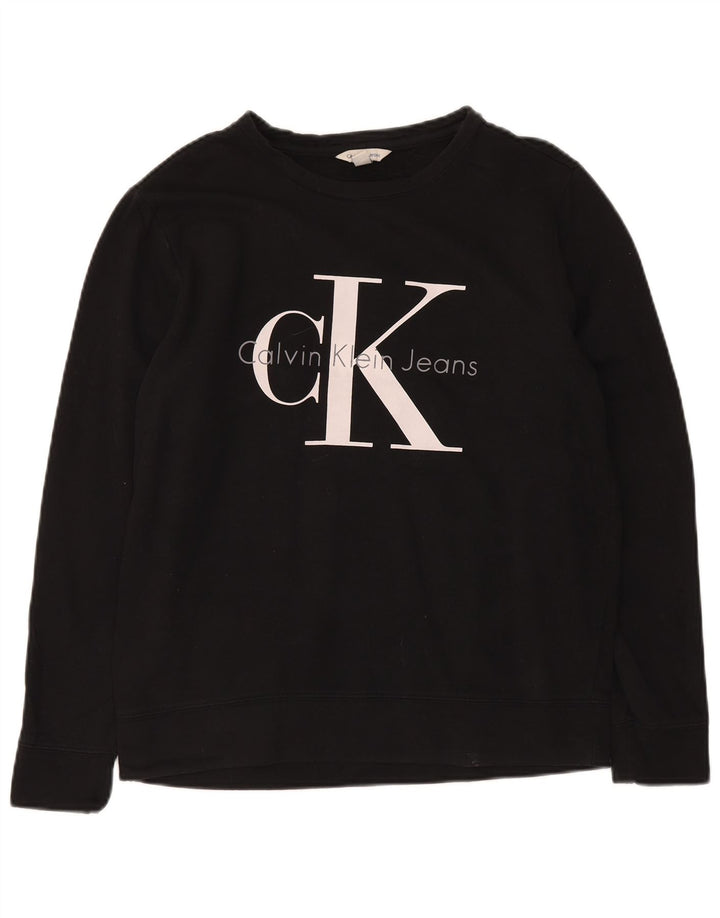 CALVIN KLEIN JEANS Męski sweter z grafiką, mały, czarny, bawełniany