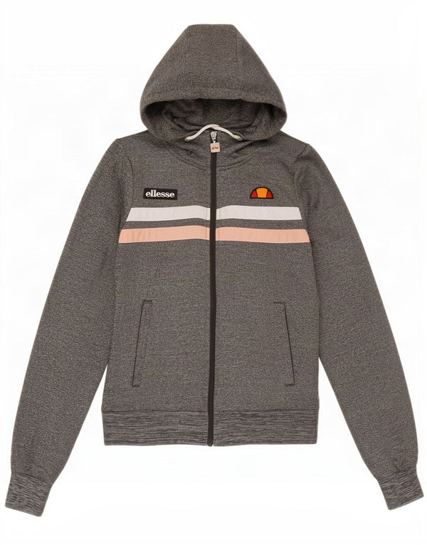 Damski sweter z kapturem i zamkiem Ellesse UK 8, mały, szary poliester z blokami kolorów