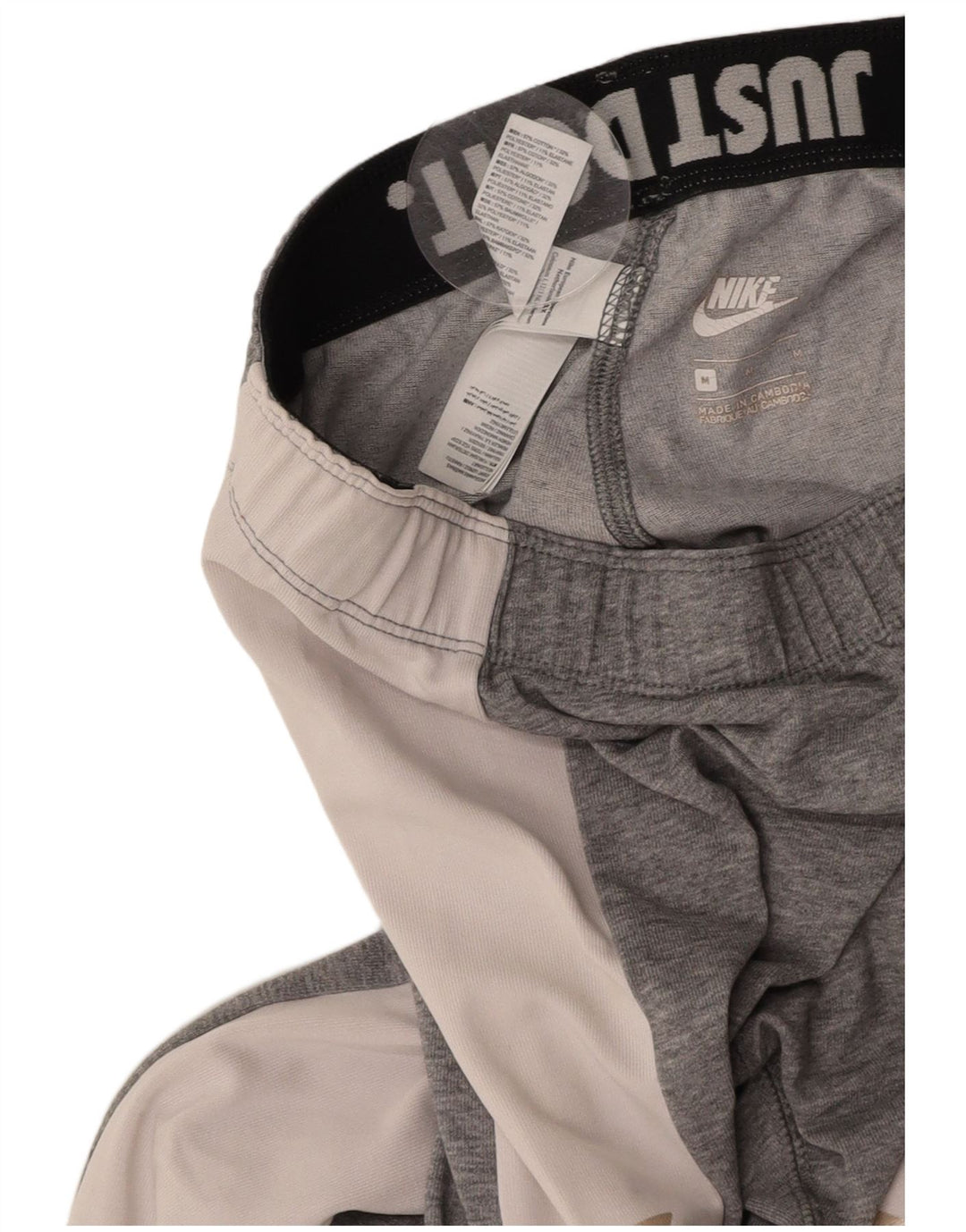 NIKE Womens Graphic Leggings UK 12 Medium  Grey Colourblock Cotton