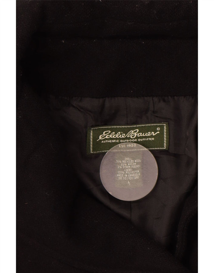 Damski płaszcz groszkowy Eddie Bauer UK 16, duży, czarny, wełniany