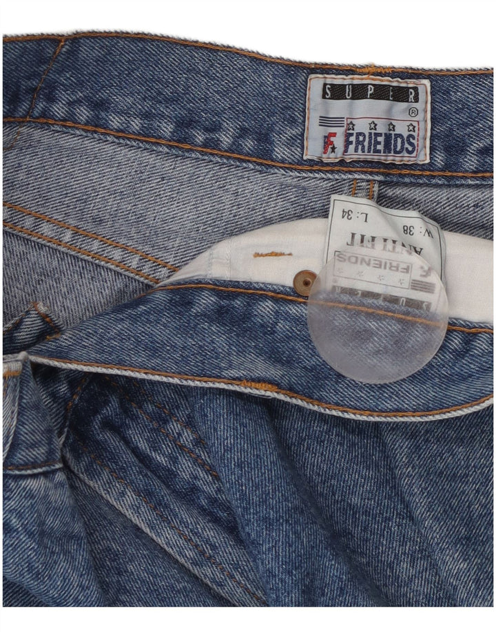 Vintage męskie proste dżinsy W38 L34 niebieska bawełna