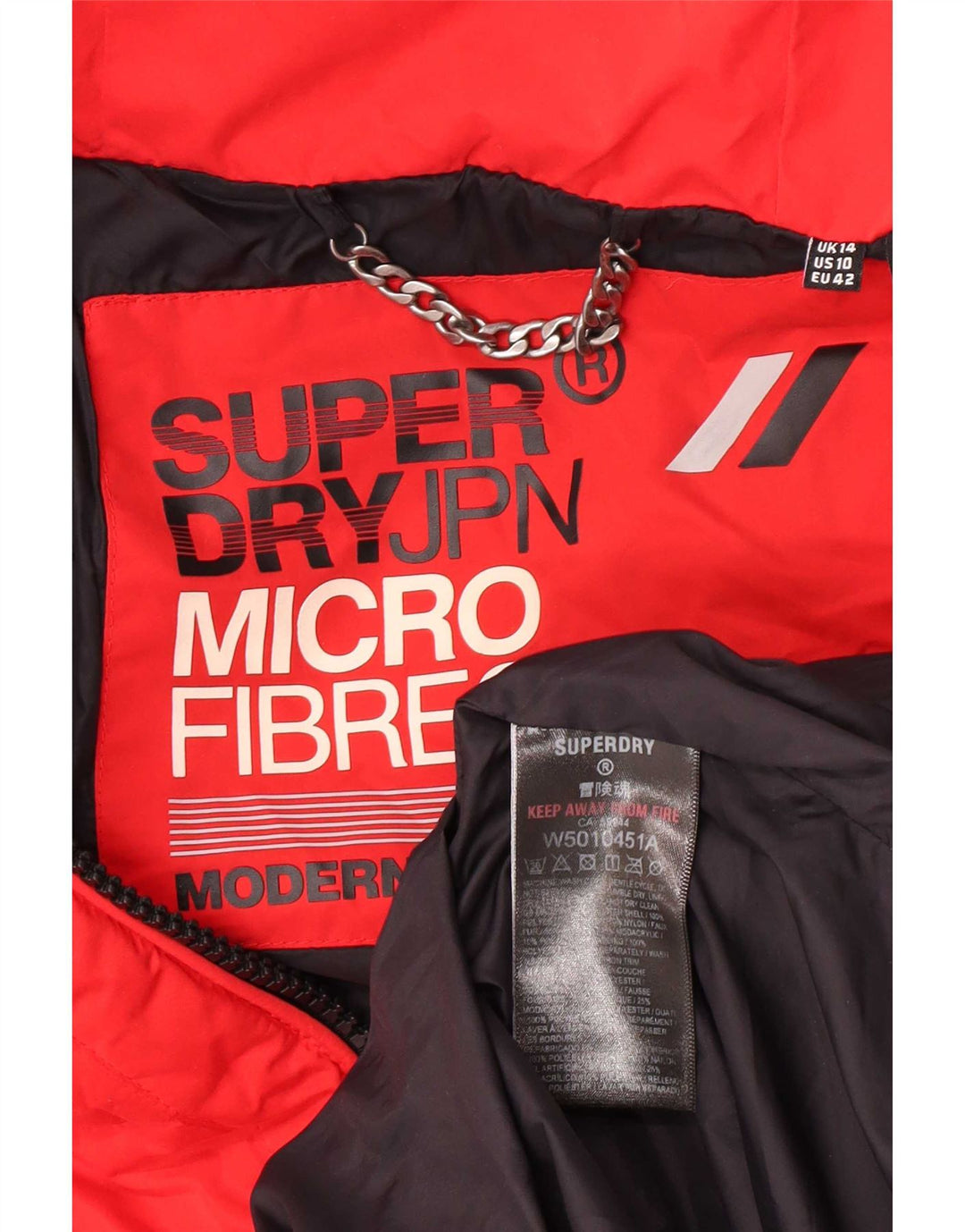 Damski ocieplany płaszcz z kapturem Superdry UK 14, duży, czerwony poliester
