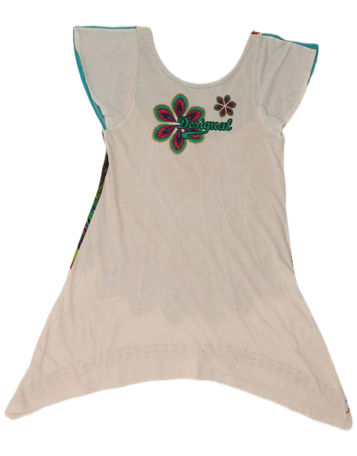 DESIGUAL Damski graficzny asymetryczny top tunikowy UK 18 XL, wielobarwny w kwiaty