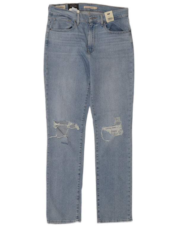 Damskie jeansy Levi's 724 w trudnej sytuacji z wysokim stanem, W30 L32, niebieska bawełna