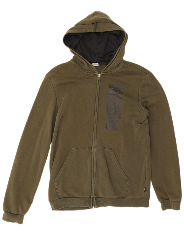 Chłopięcy sweter Puma z kapturem i zamkiem błyskawicznym, 15-16 lat, bawełna khaki