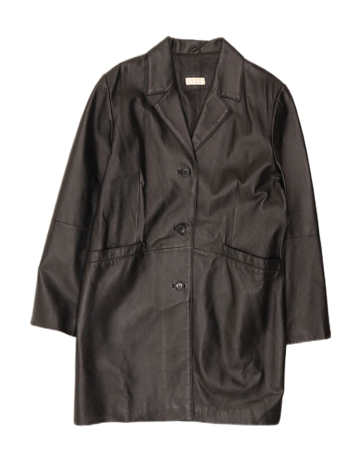 Vintage damski płaszcz skórzany UK 18 XL czarna skóra