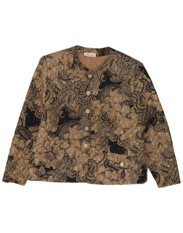 Damska pikowana marynarka ARIANNA zapinana na 5 guzików IT 46, duża brązowa paisley