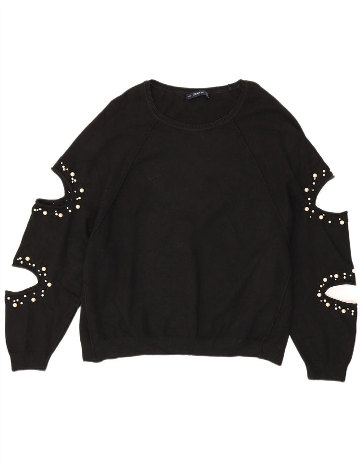 Damski sweter oversize z dekoltem w łódkę ZARA UK 14, średni czarny