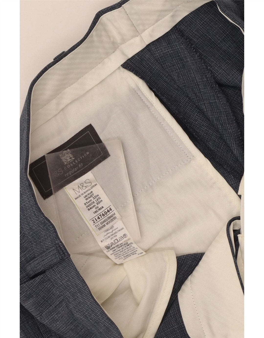 Męskie spodnie garniturowe Marks & Spencer o regularnym kroju W32 L33 Niebieski poliester