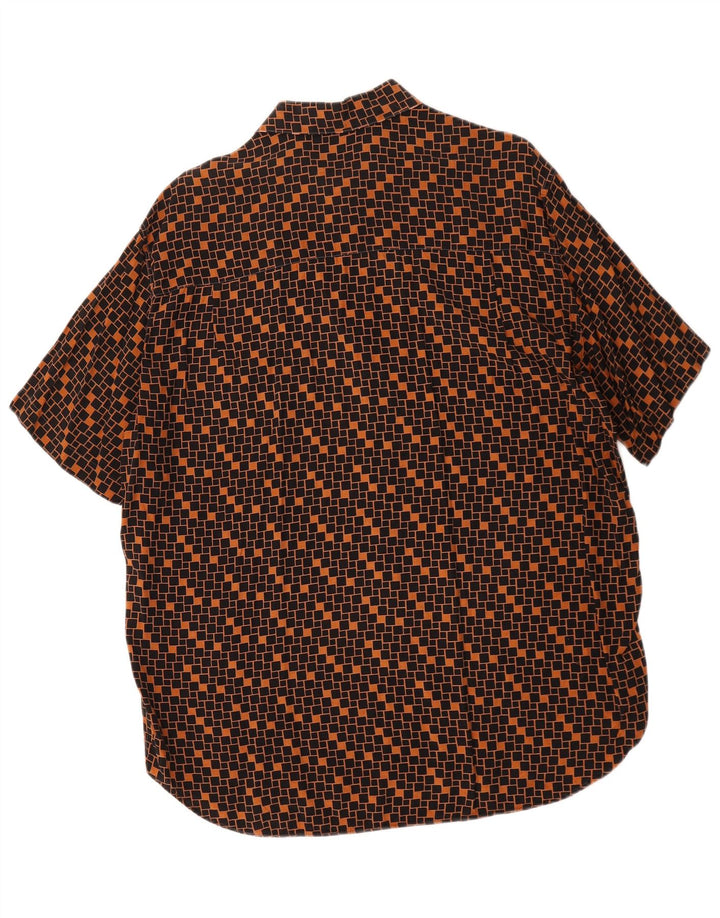 Koszula męska z krótkim rękawem w stylu vintage, duża, brązowa, geometryczna