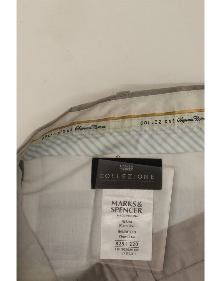 Męskie proste spodnie garniturowe MARKS & SPENCER W36 L31 Szara bawełna