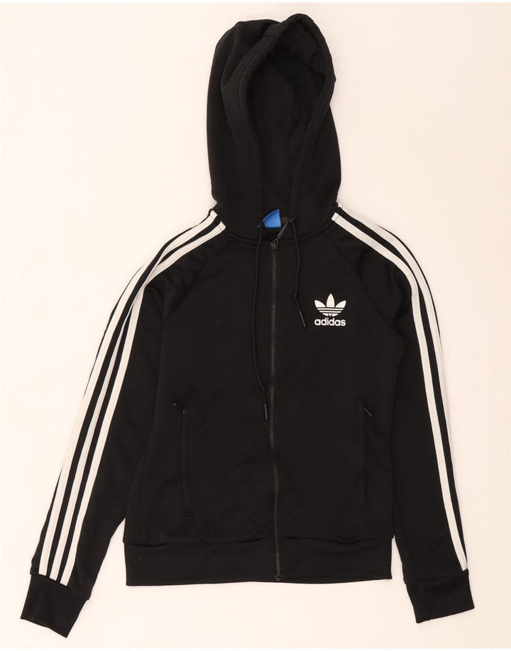 Damska bluza z kapturem i zamkiem błyskawicznym Adidas UK 8 Mały czarny poliester