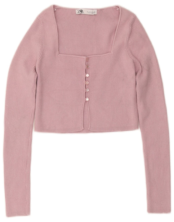 Damski krótki kardigan Zara UK 8, mały, różowy nylon