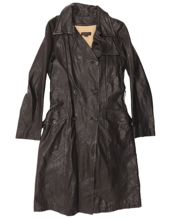 Damski płaszcz skórzany Bruno Magli z podwójnymi piersiami, UK 12, średnia czarna skóra