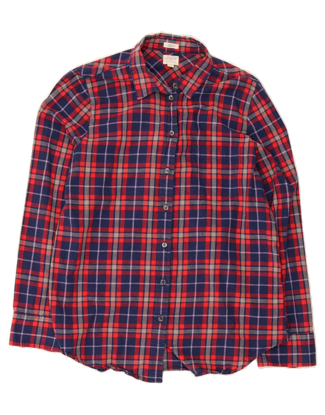 J. CREW Womens Boy Fit Shirt UK 14 Medium Navy Blue Check Cotton Vintage J. Crew and Second-Hand J. Crew from Messina Hembry 