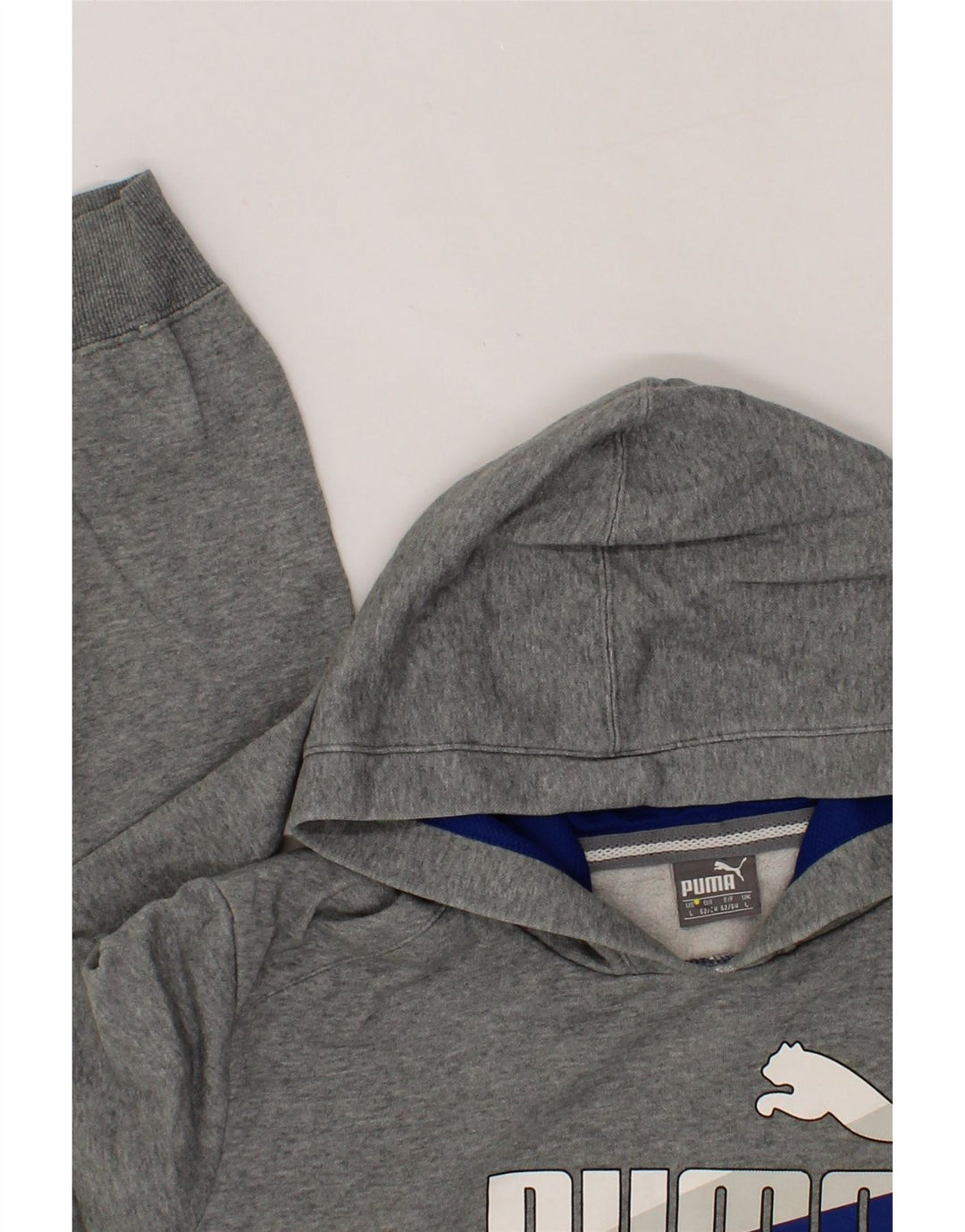PUMA Mens Graphic Hoodie Jumper Large Grey Cotton Vintage Puma and Second-Hand Puma from Messina Hembry 