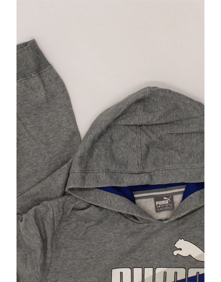 PUMA Mens Graphic Hoodie Jumper Large Grey Cotton Vintage Puma and Second-Hand Puma from Messina Hembry 