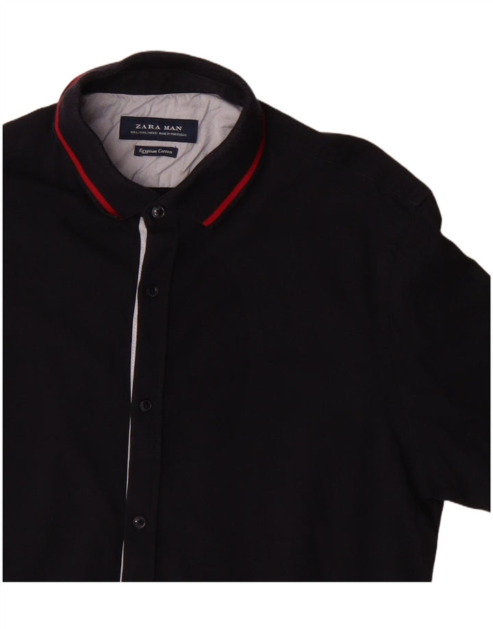 Koszula męska z krótkim rękawem Zara, duża, granatowa