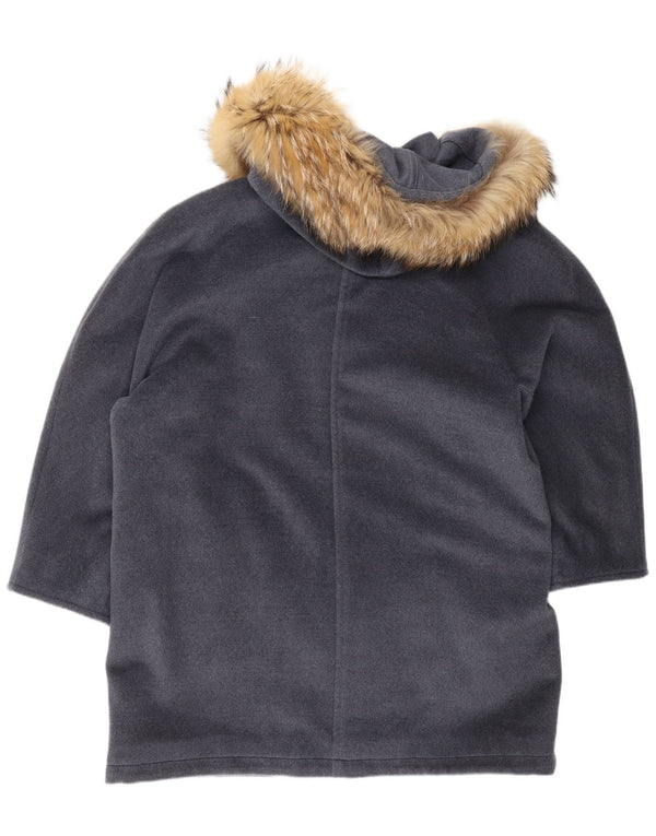 Damska kurtka parka Max Mara z kapturem, oversize UK 12, średnia szara dziewicza wełna