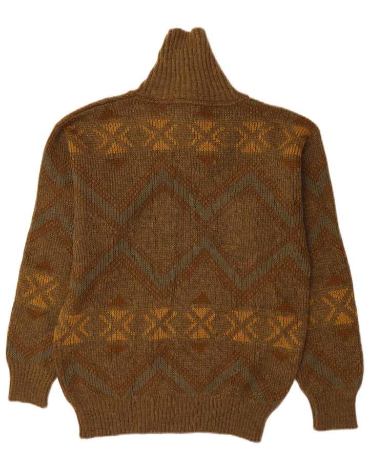 Sweter męski w stylu vintage z szalowym dekoltem IT 48, średni khaki, geometryczny