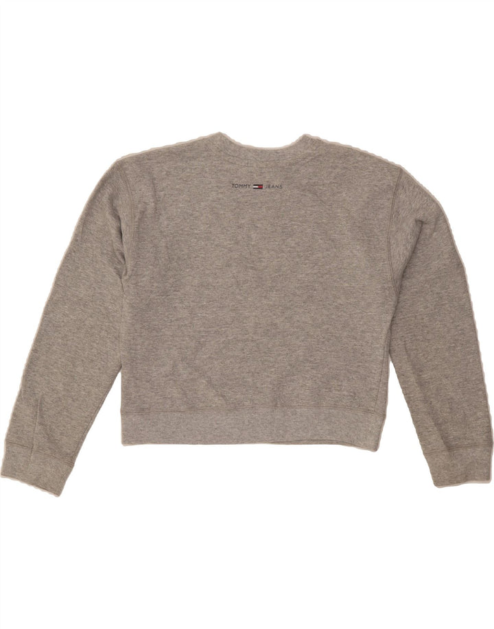 TOMMY HILFIGER Womens Crop Graphic Sweatshirt Jumper UK 10 Small Grey Vintage Tommy Hilfiger and Second-Hand Tommy Hilfiger from Messina Hembry 