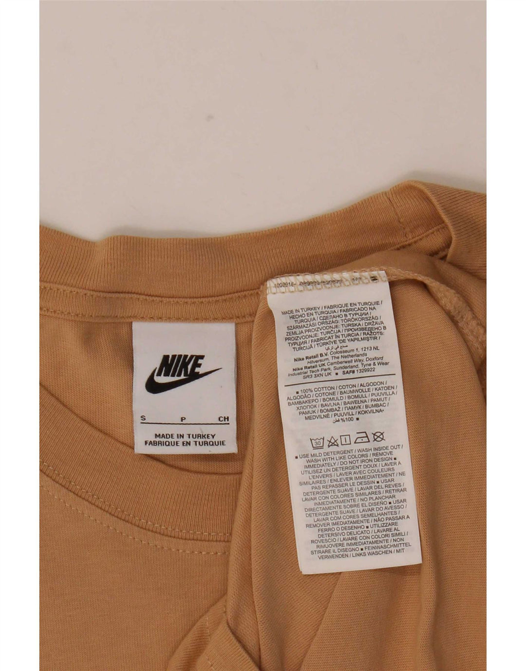 Męski T-shirt z grafiką Nike, mały, beżowy, bawełniany