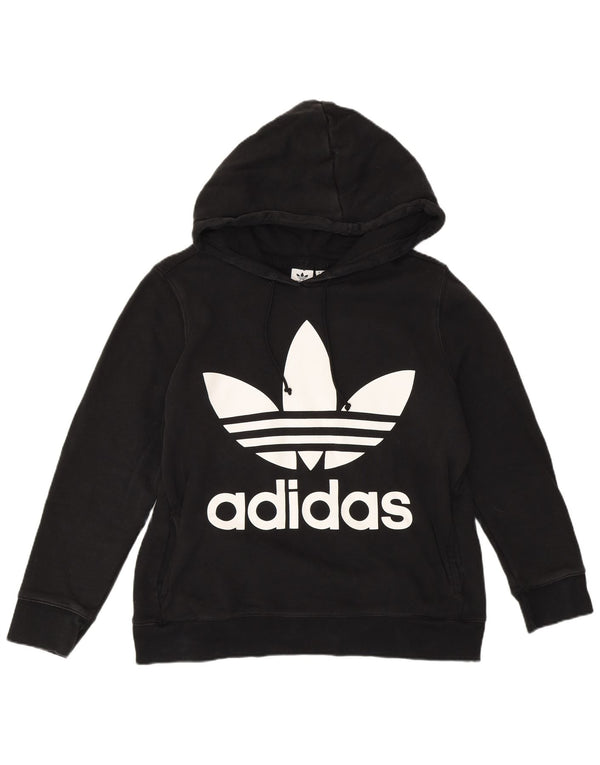 Damski sweter z kapturem ADIDAS z grafiką UK 16, duży, czarny, bawełniany