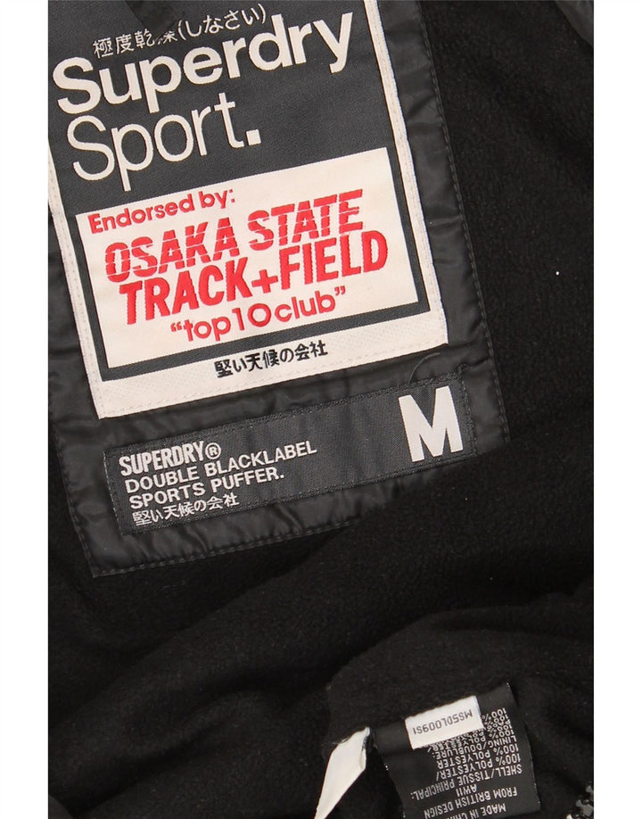 SUPERDRY Męska ocieplana kurtka z kapturem i grafiką UK 38, średni czarny poliester