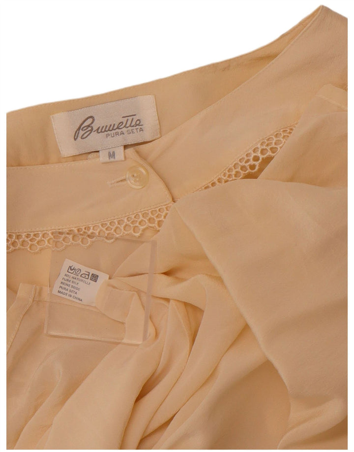 Damska prześwitująca bluzka koszulowa VINTAGE UK 14 Średni beżowy jedwab