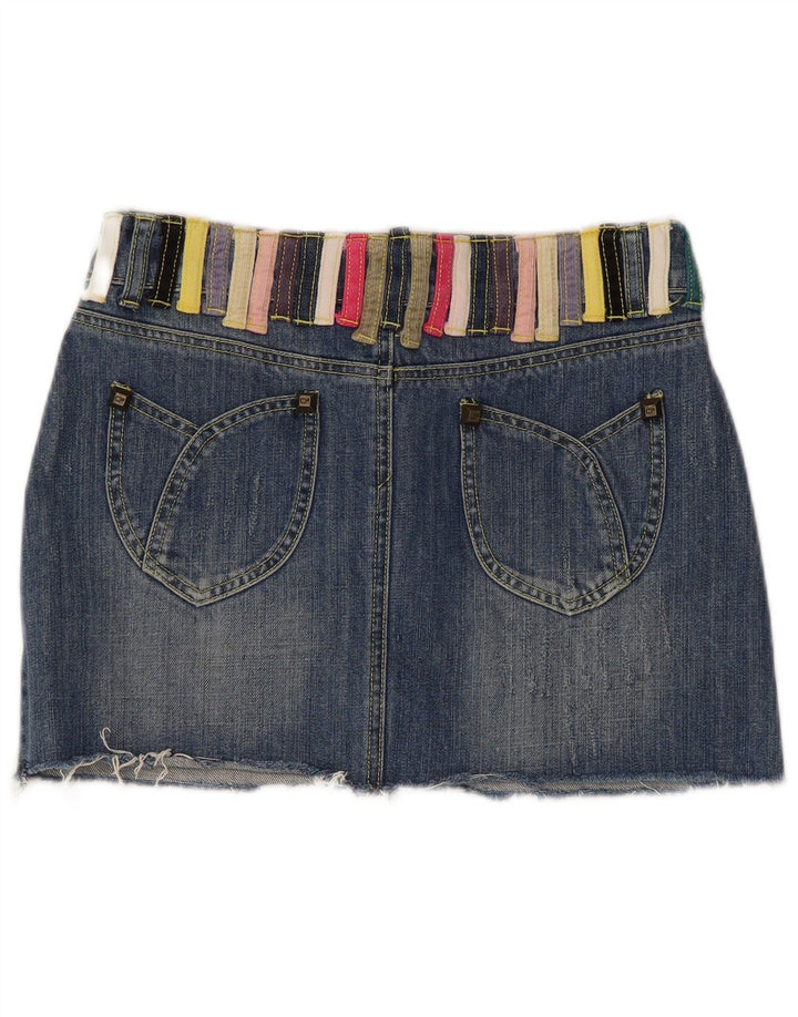 Dsquared2 Damska mini spódniczka dżinsowa IT 42 Medium W30 Niebieska bawełna z blokami kolorów