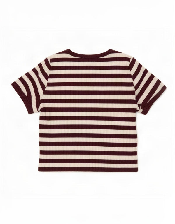 Topshop Damski T-shirt Crop Top UK 12 Średnio-bordowy, bawełniany w paski