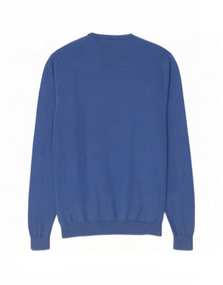 Męski sweter Massimo Dutti z dekoltem w kształcie litery V, średnioniebieski, bawełniany
