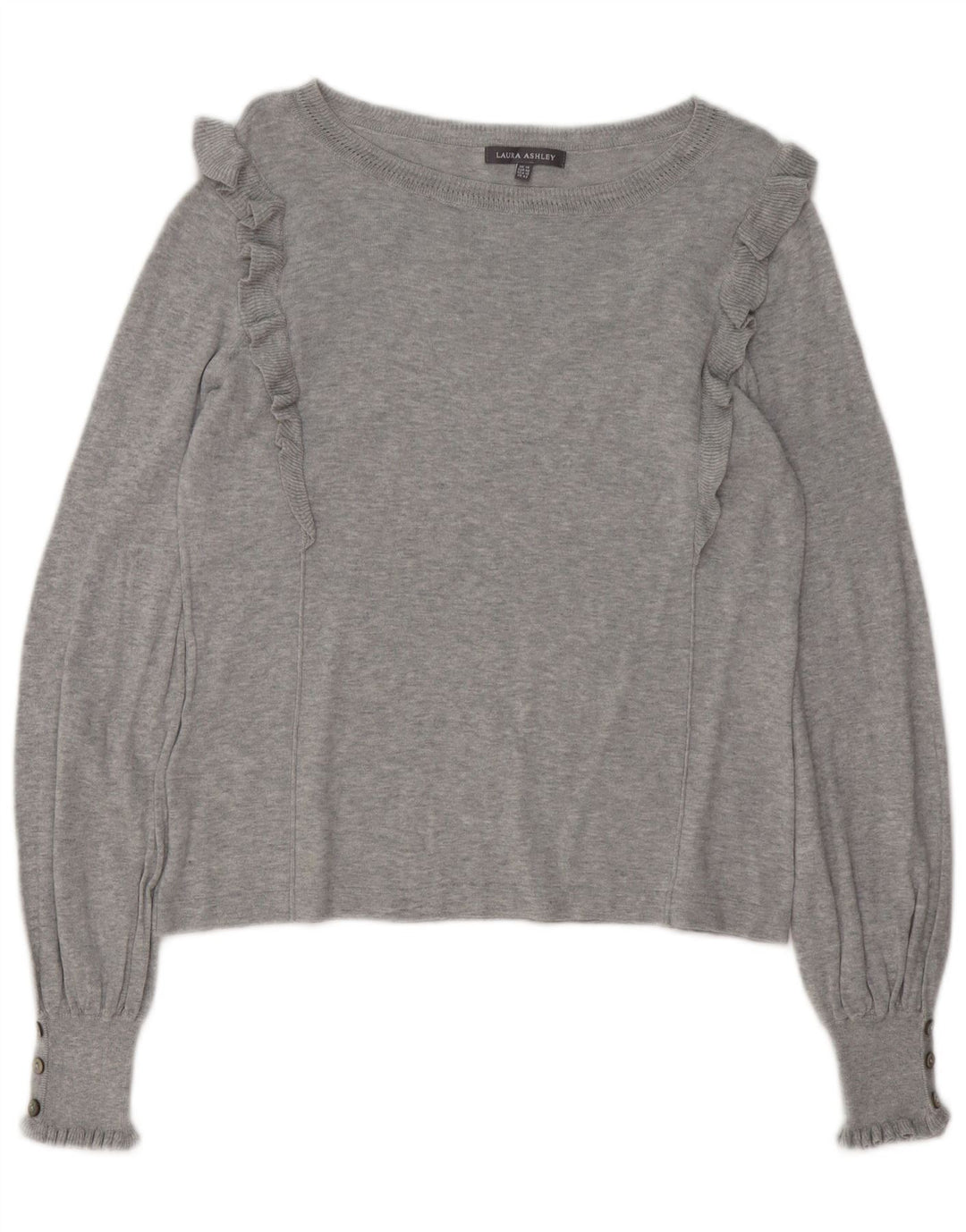 LAURA ASHLEY Damski sweter z dekoltem w łódkę, UK 14, duży, szary, bawełniany