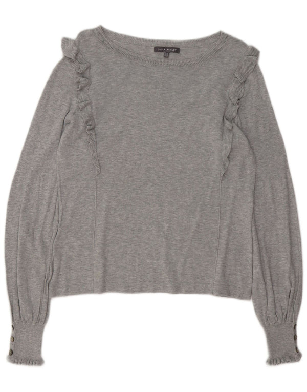 LAURA ASHLEY Damski sweter z dekoltem w łódkę, UK 14, duży, szary, bawełniany