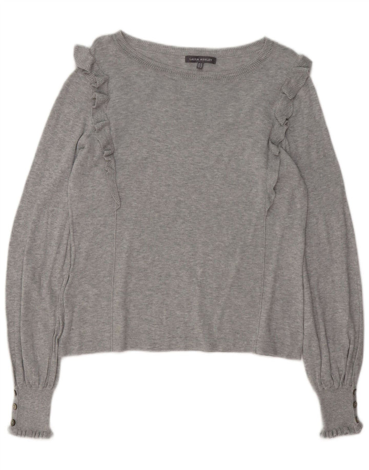 LAURA ASHLEY Damski sweter z dekoltem w łódkę, UK 14, duży, szary, bawełniany