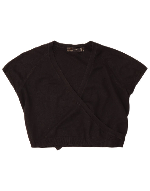 Damska bluzka typu Crop Wrap Top UK 14 Zara, duża, czarna, akrylowa
