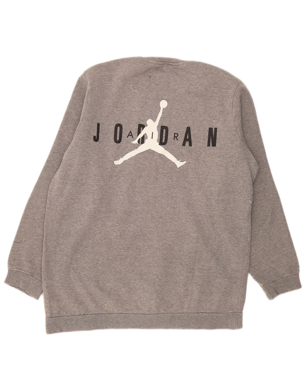 Męski sweter z grafiką Jordan, duży, szary, bawełniany z blokami kolorów