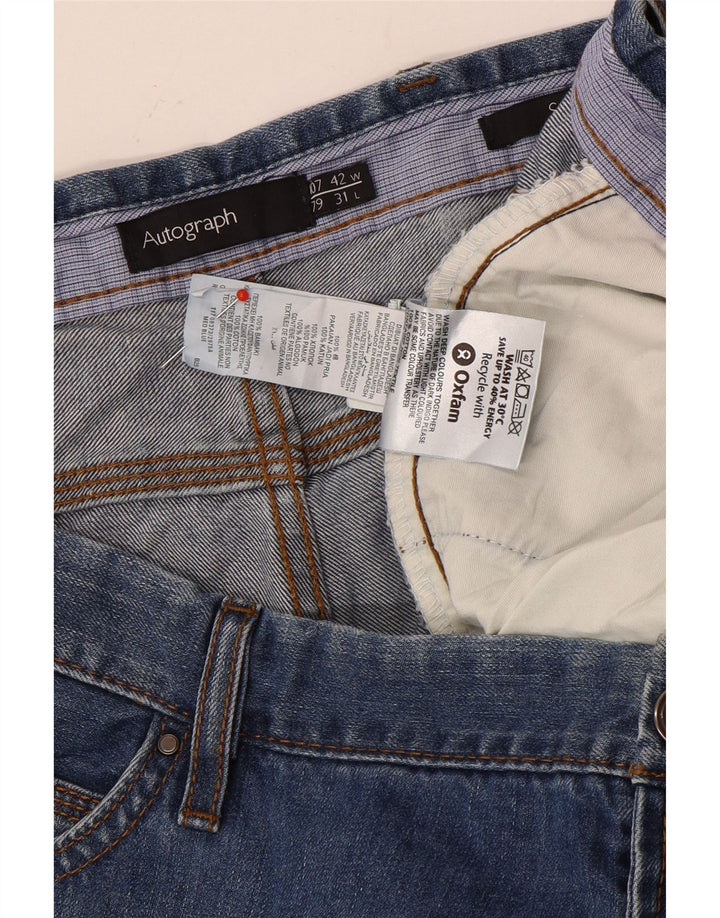 Marks & Spencer Męskie jeansy proste z autografem W42 L27 Niebieskie bawełniane