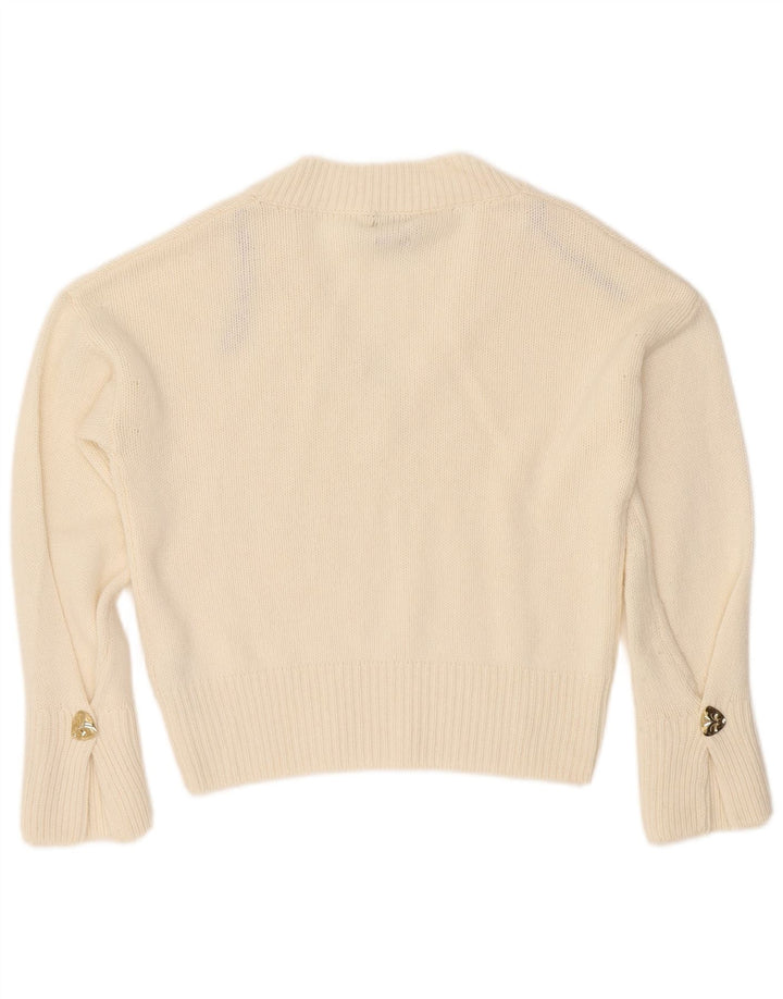 MASSIMO DUTTI Womens Crop Overshirt V-Neck Jumper Sweater UK 6 XS White