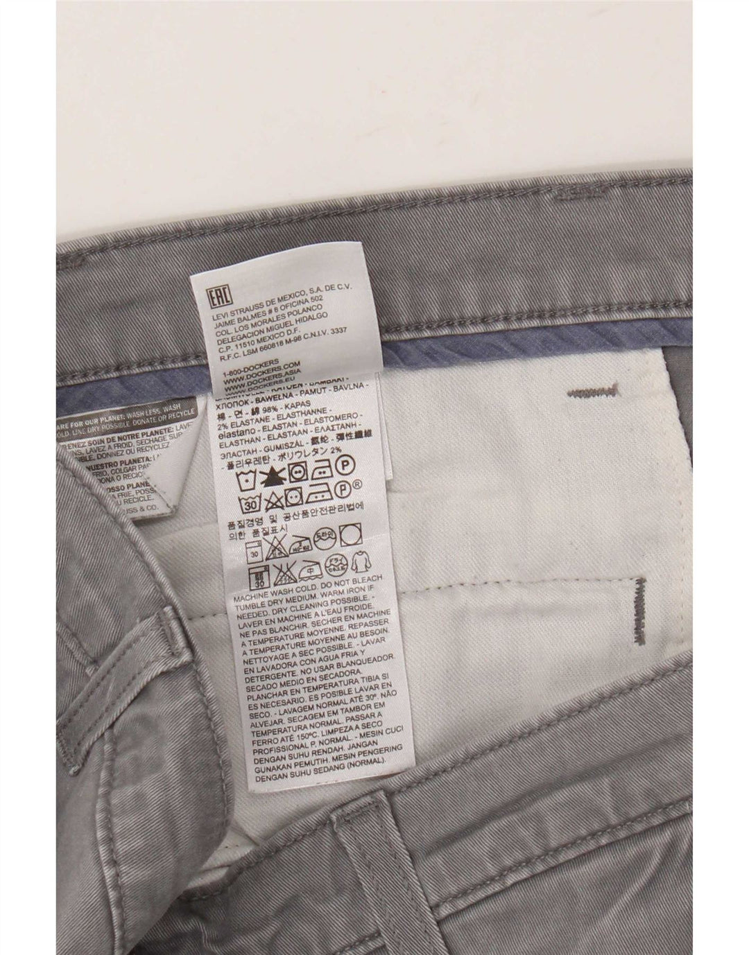 Męskie spodnie typu slim chino Dockers W32 L29 Szara bawełna