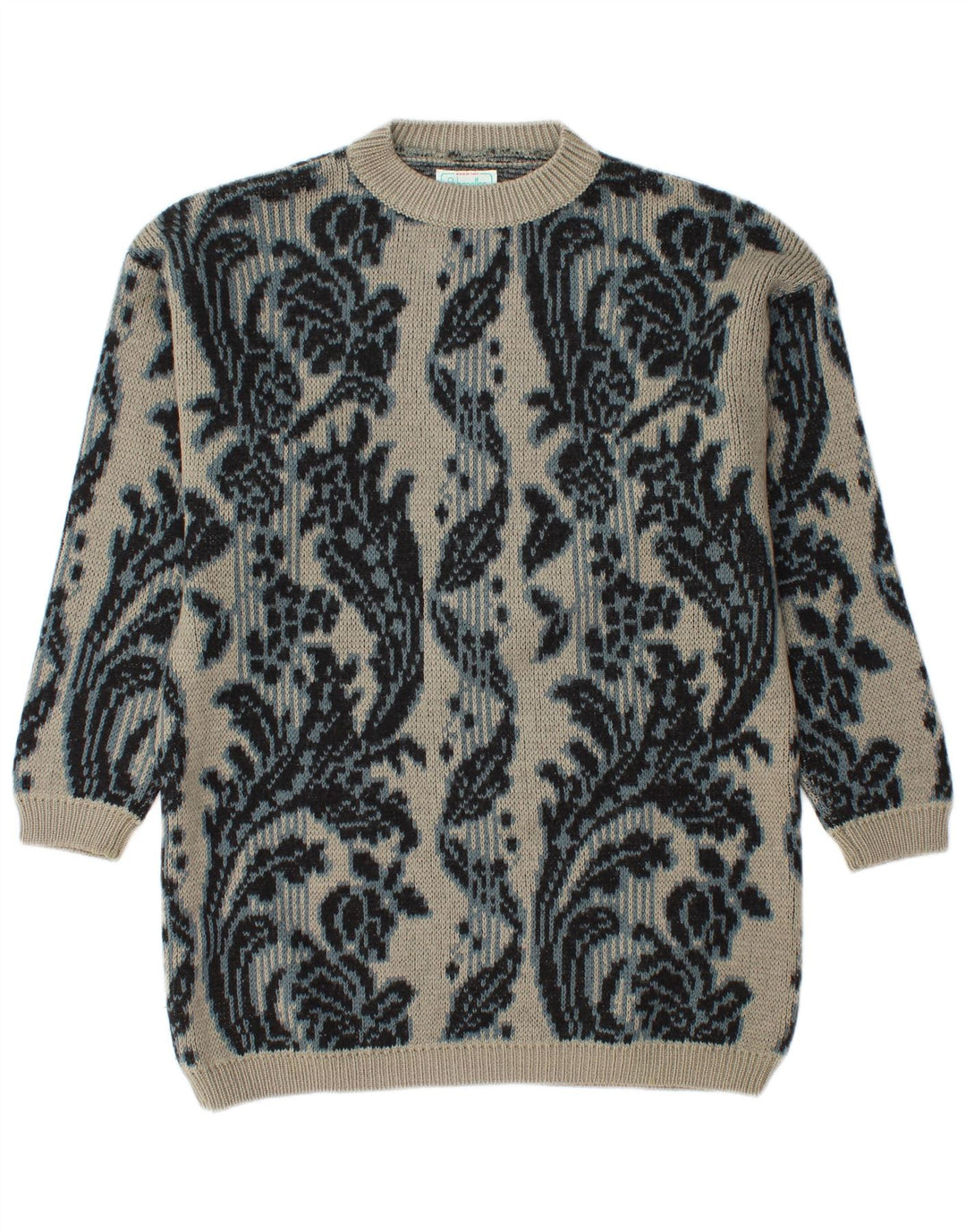 Męski sweter BENETTON z okrągłym dekoltem IT 46, duży, szary w kwiaty