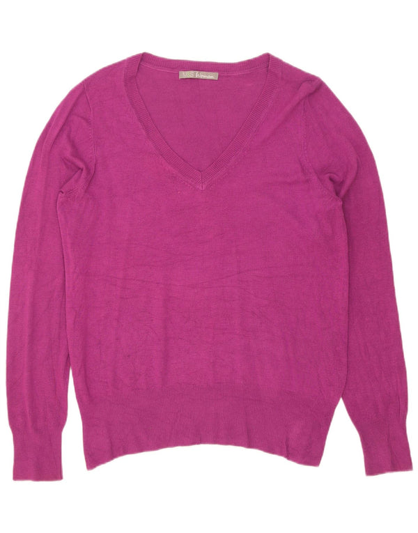Sweter damski Marks & Spencer z dekoltem w kształcie litery V, UK 14, średni bordowy wiskoza