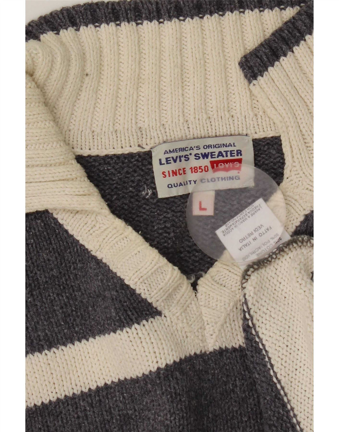 Męski sweter polo Levi's, duży, szary, bawełniany w paski