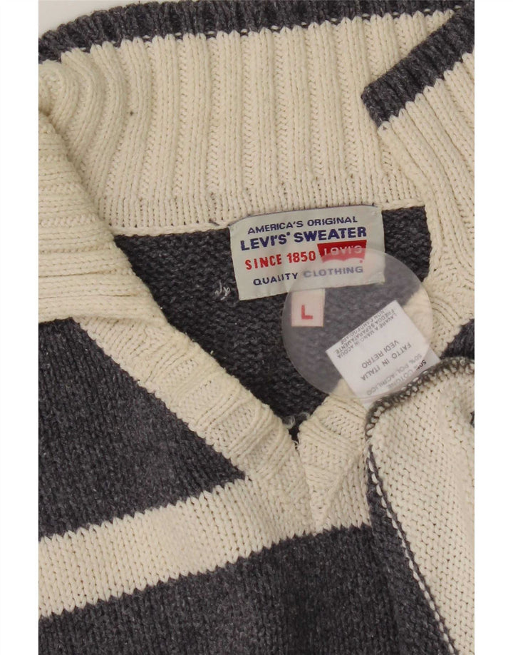 Męski sweter polo Levi's, duży, szary, bawełniany w paski