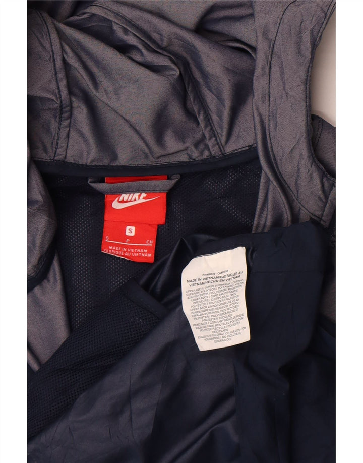 Damska kurtka przeciwdeszczowa z kapturem, oversize, Nike UK 10, mały, szary nylon z blokami kolorów