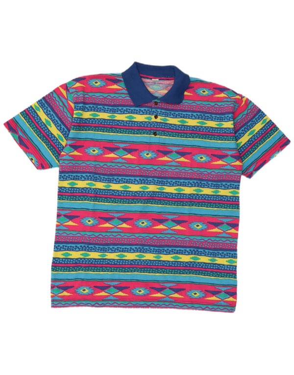 Męska koszulka polo w stylu vintage UK 36/38 Mała, wielobarwna, geometryczna bawełna