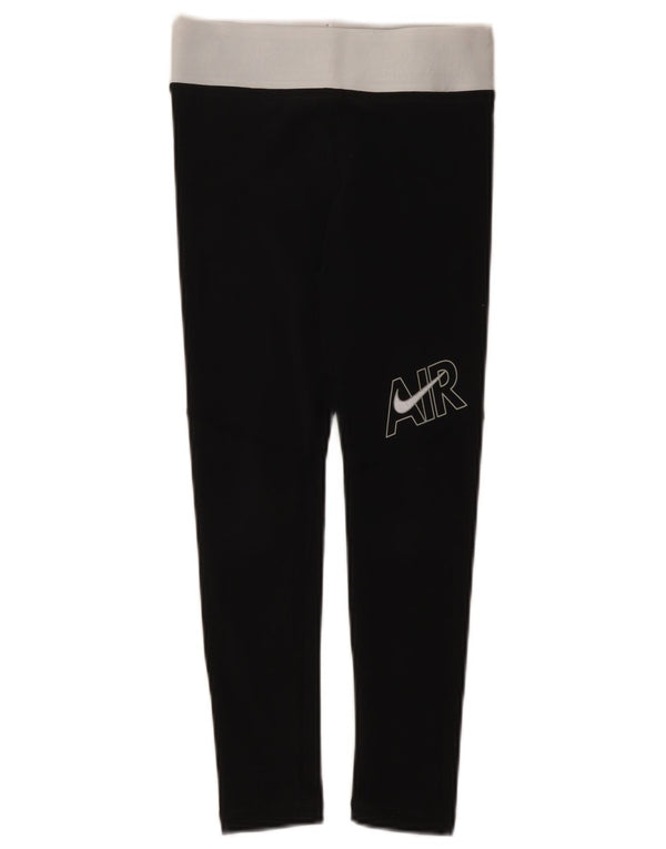 Dziewczęce legginsy z grafiką Nike, 8-9 lat, małe, czarne, bawełniane z blokami kolorów